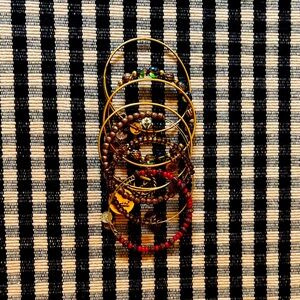 Alex and Ani Gold and Red Beaded Bracelets